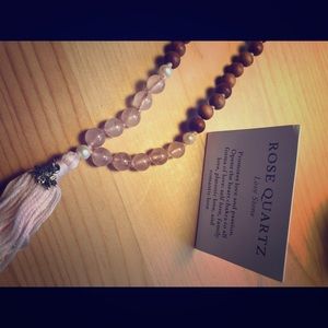 Rose quartz pearl rosewood mala